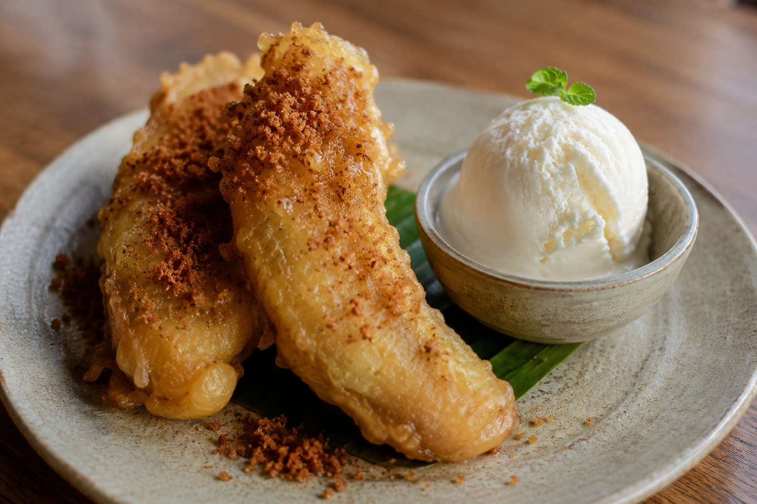 Pisang goreng Aren dan Es Krim Vanila